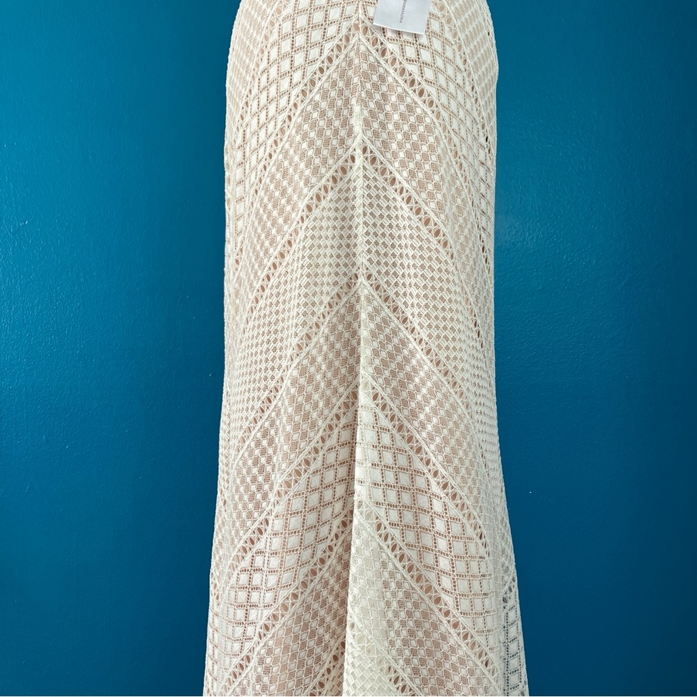 BCBGMaxAzria Bernadette Ivory Lace Maxi Dress Crochet Boho Wedding Gown Size 0 - Picture 12 of 15
